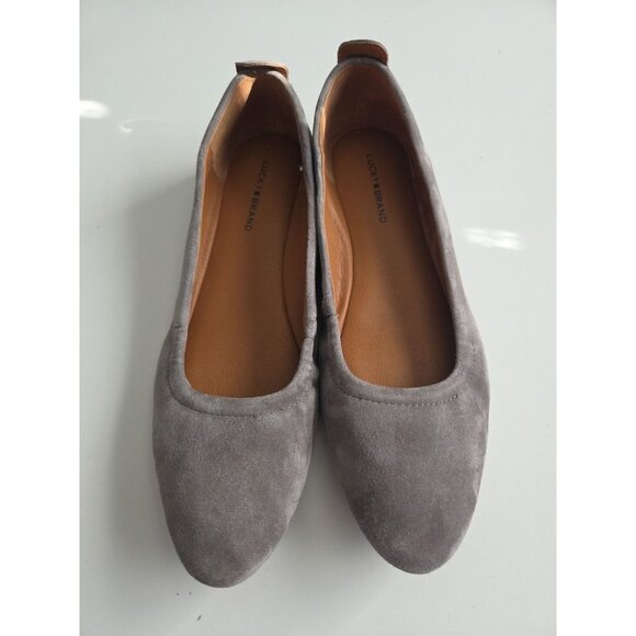 Lucky Brand Womens Caliz Gray Suede Ballet Flats Shoes 8 1/2 Medium - Picture 1 of 5